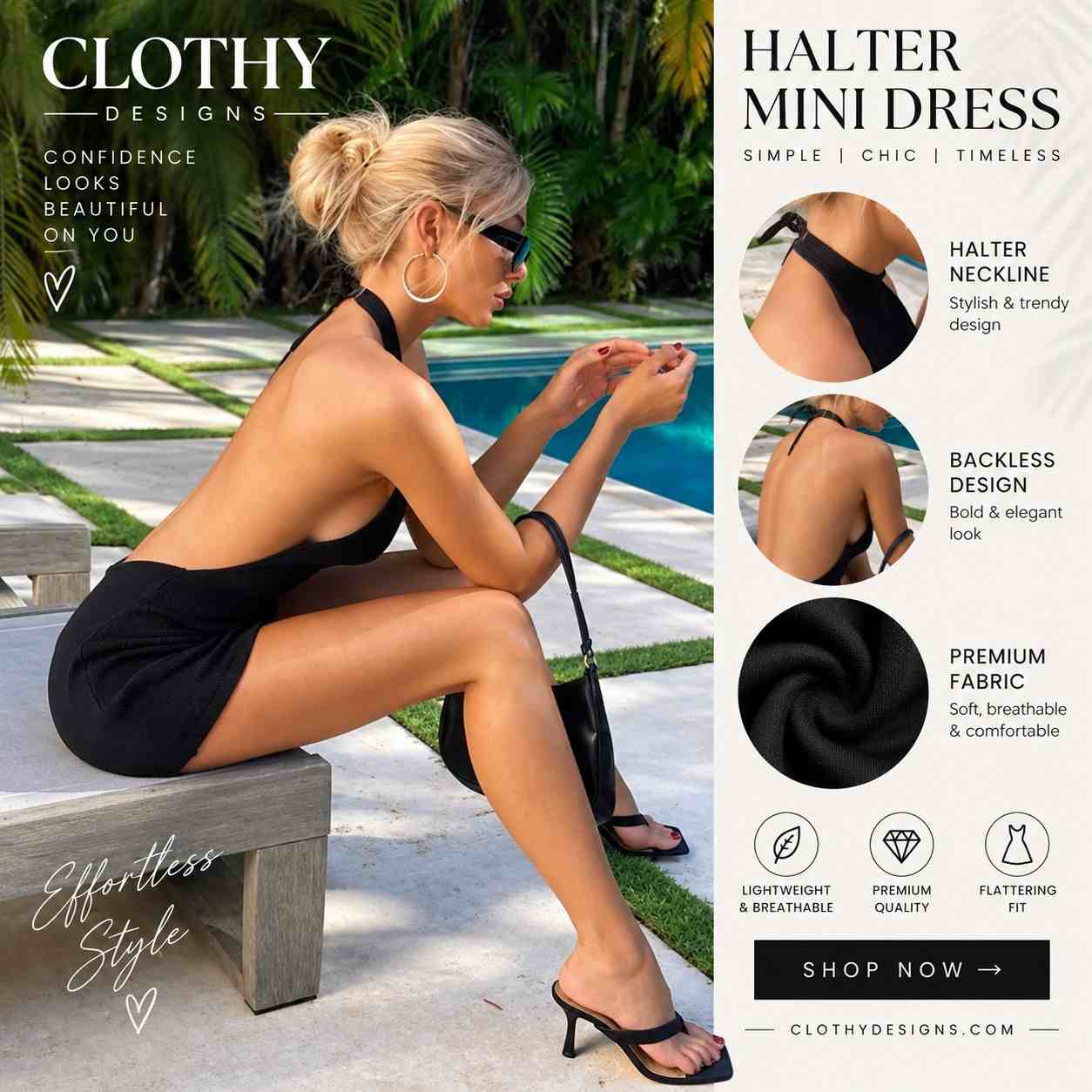 Women's Halter Backless Mini Dress – Sleeveless Bodycon Knitted Club & Party Dress
